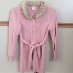 Gymboree pink cardigan with faux fur collar EUC
